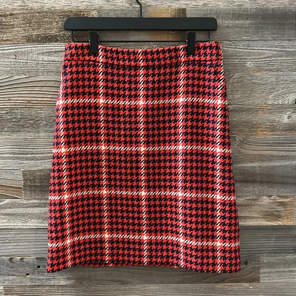 Boden British Tweed Red Navy Houndstooth Skirt Size 4L - Picture 2 of 10